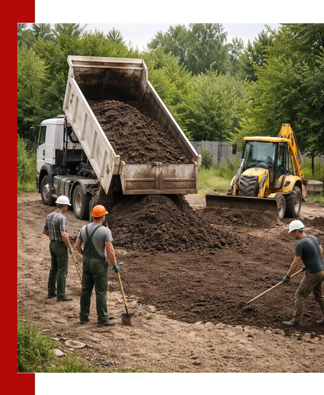 Доставка и укладка грунта для выравнивания участка в Коркине